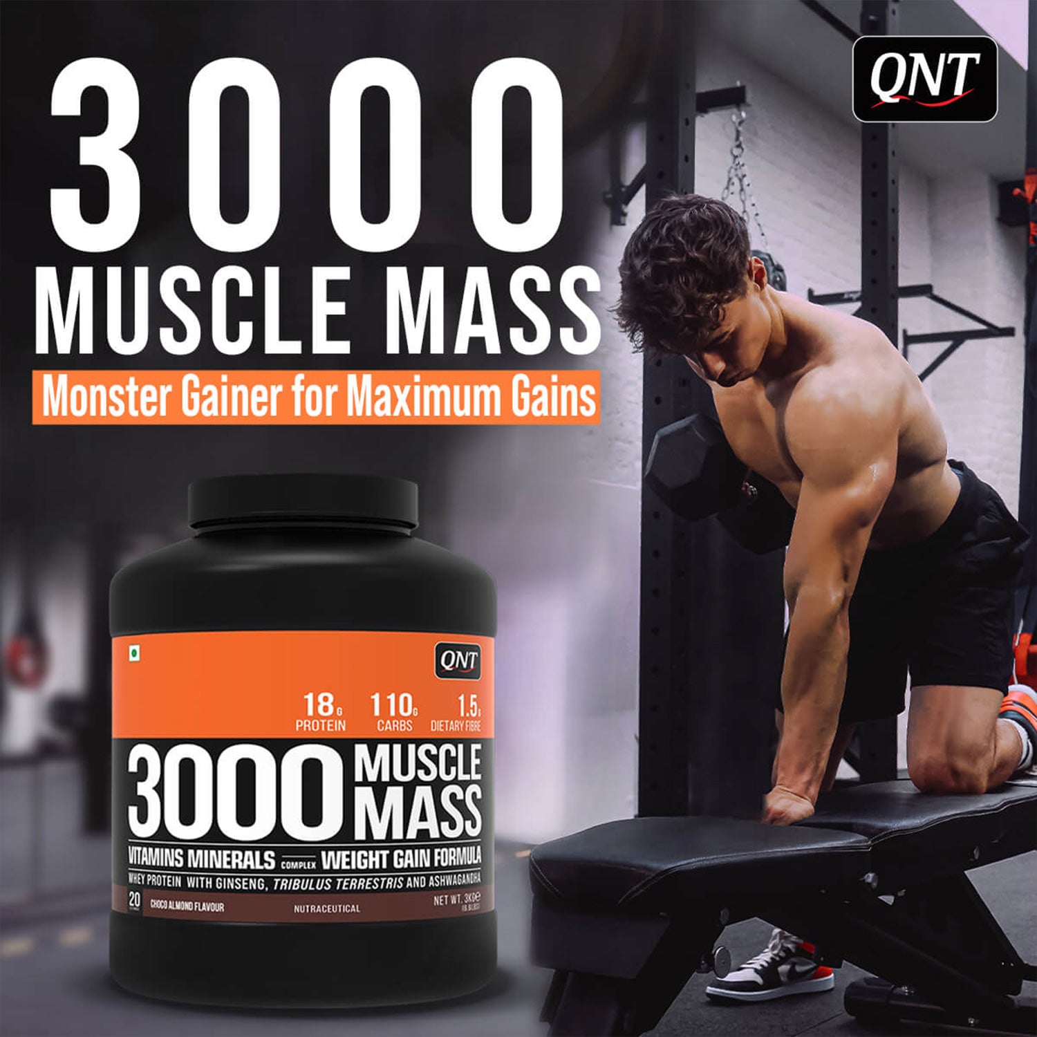 QNT | MUSCLE MASS 3000 WEIGHT GAINER | BELGIAN CHOCOLATE