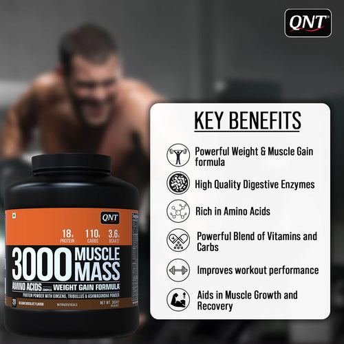 QNT | MUSCLE MASS 3000 WEIGHT GAINER | BELGIAN CHOCOLATE