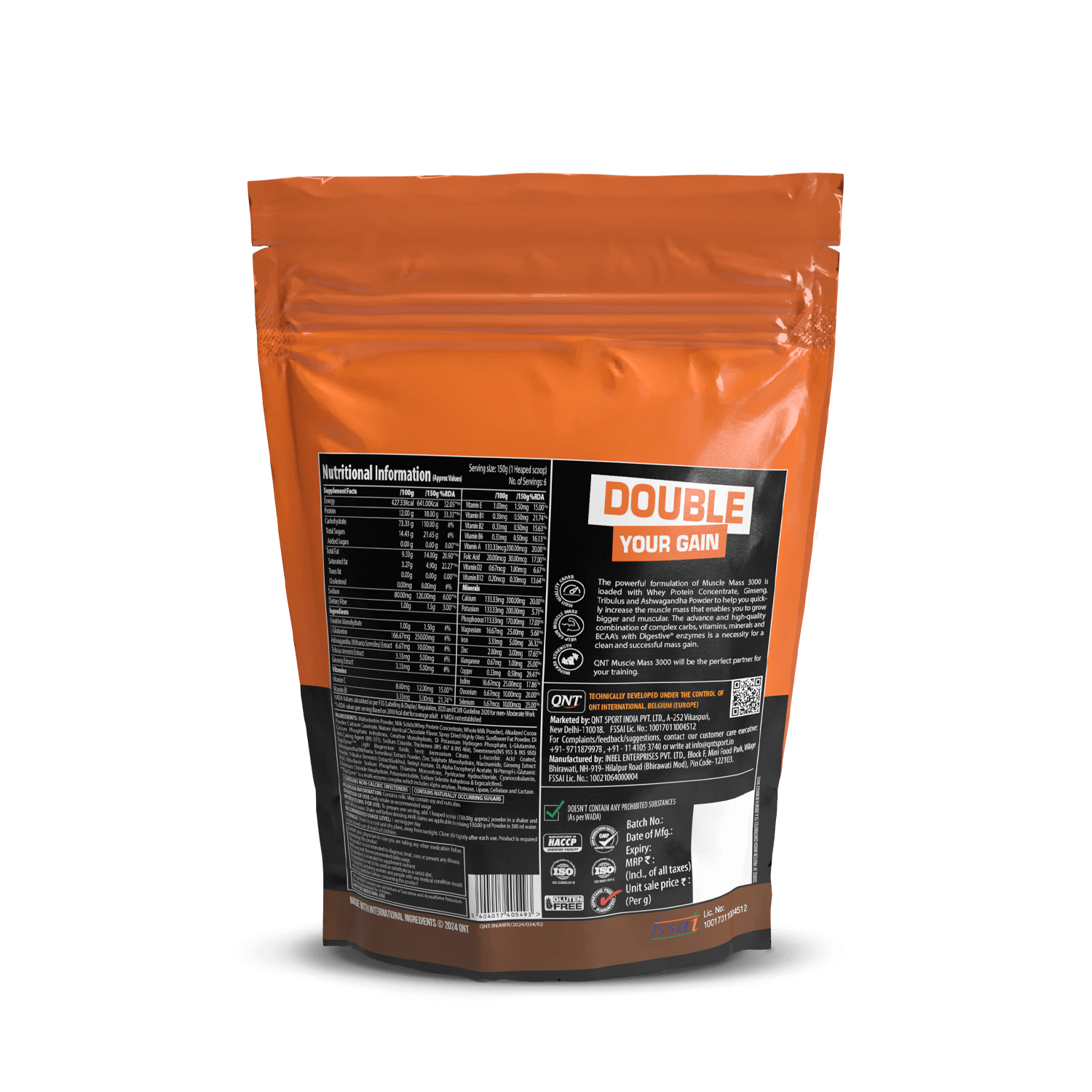 QNT | MUSCLE MASS 3000 WEIGHT GAINER | BELGIAN CHOCOLATE