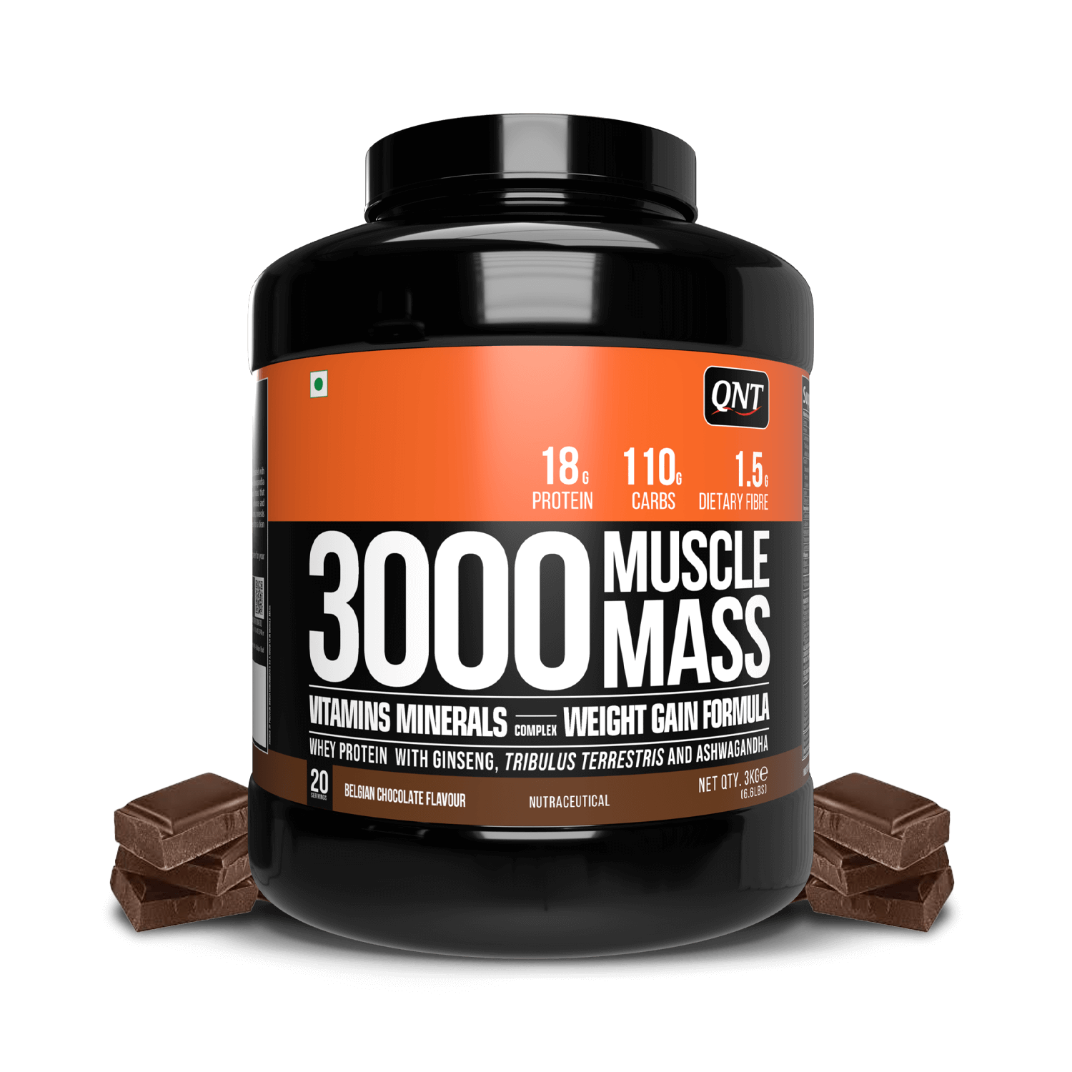 QNT | MUSCLE MASS 3000 WEIGHT GAINER | BELGIAN CHOCOLATE