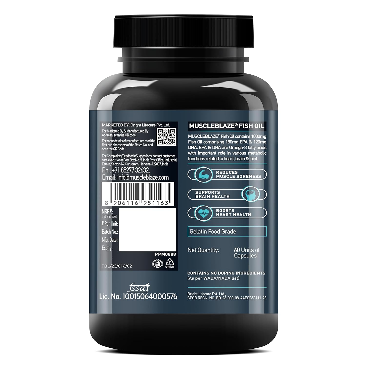 MuscleBlaze Omega 3 Fish Oil (1000 mg) with 180mg EPA and 120mg DHA