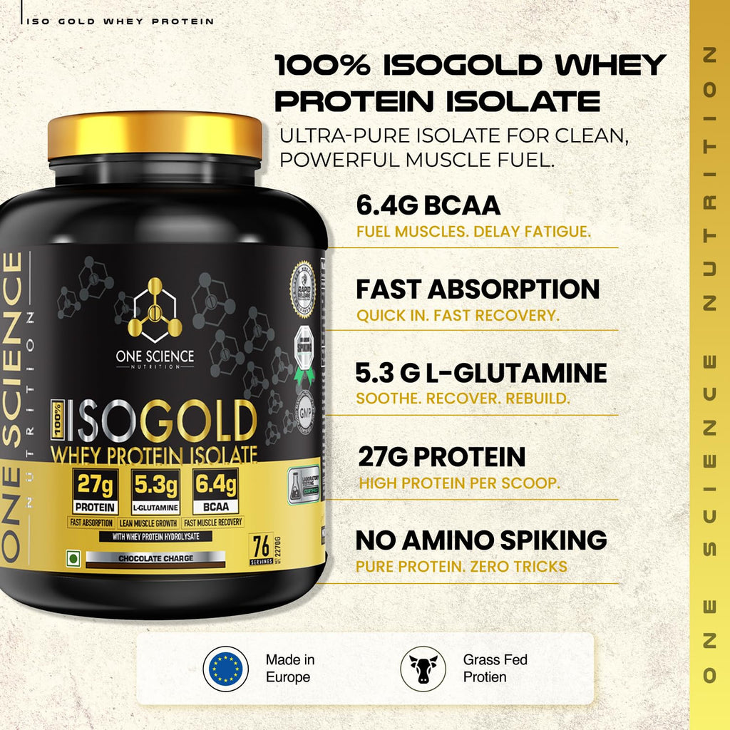 One Science Nutrition (OSN) 100% Iso Gold Whey Protein 5 lbs [Grass Fed Whey]- 27g Protein, 5.3g Glutamine, 6.4g BCAA