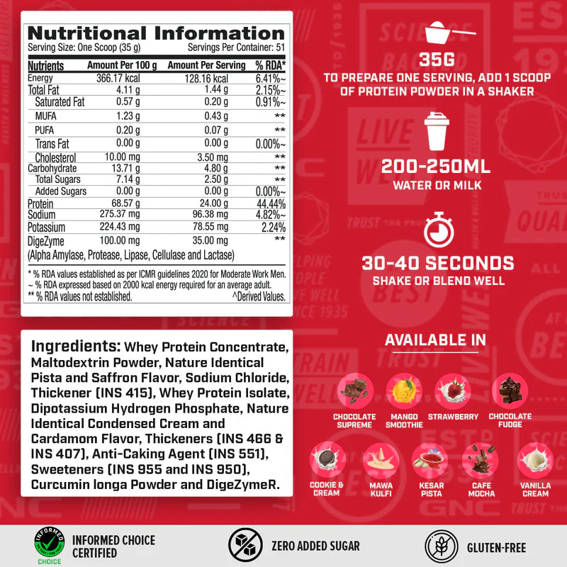 GNC 100% Whey Protein Faster Recovery & Lean Muscle Gains | Informed Choice Certified