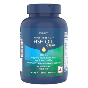 GNC 1500 MG Triple Strength Fish Oil Omega 3 Capsules for Men & Women | 60 Softgels | 900mg (540 MG EPA & 360 MG DHA) | Improves Memory | Protects Vision | No Fishy Aftertaste