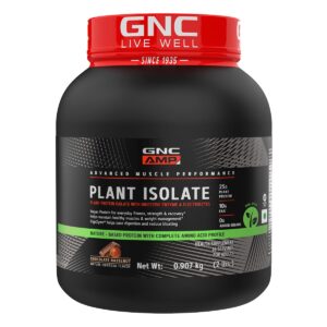 GNC AMP Plant Isolate Protein | 2 lbs | 26 Servings| Vegan Protein | Lactose Free & Soy Free |DigeZyme® For Easy Digestion | Active Lifestyle | Healthy Muscles | 25g Plant Protein | 10g EAA | Chocolate Hazelnut