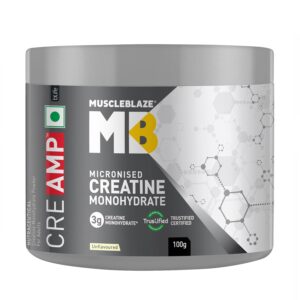 MuscleBlaze Creatine Monohydrate CreAMP™ (Unflavoured, 32 Servings, 100g / 0.22lbs) | Trustified Certified Creatine