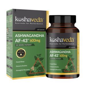 Koshaveda Ashwagandha AF-43™ 600mg by MuscleBlaze, 60 Capsules | For Sound Sleep, Strength & Recovery