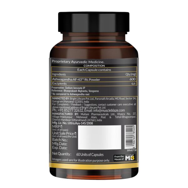 Koshaveda Ashwagandha AF-43™ 600mg by MuscleBlaze | 60 Capsules | - Image 3